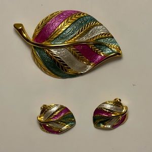 Vtg Park Lane Leaf Brooch w/Earrings